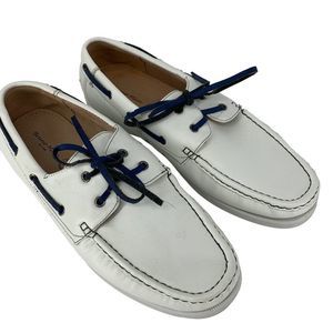 Bruno Marc Sz 10 Mens White Boat Shoes Navy Accent 3966 Man Made Casual